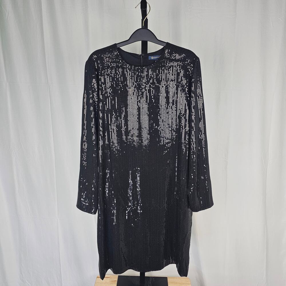 Brooks Brothers Sequin Long Sleeve Sheath Dress Black Size 12 NWOT